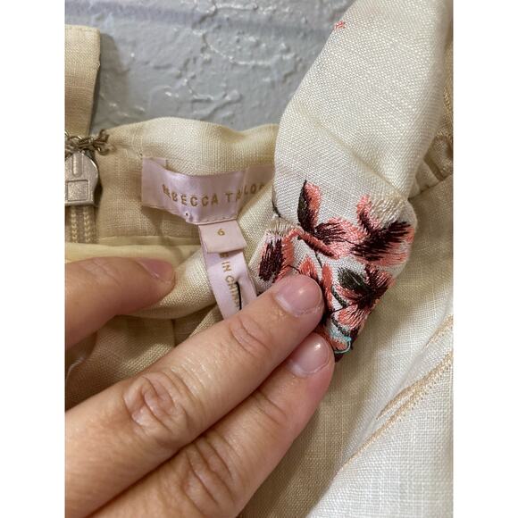 Rebecca Taylor off the shoulder Linen embroidered dress Size 4 NWT - Picture 7 of 13